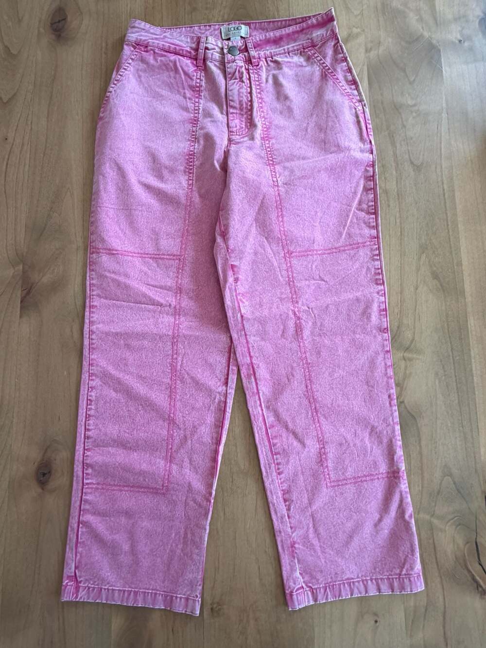 LOGO Lori Goldstein Pink Acid Wash Straight Leg Jeans Size 0